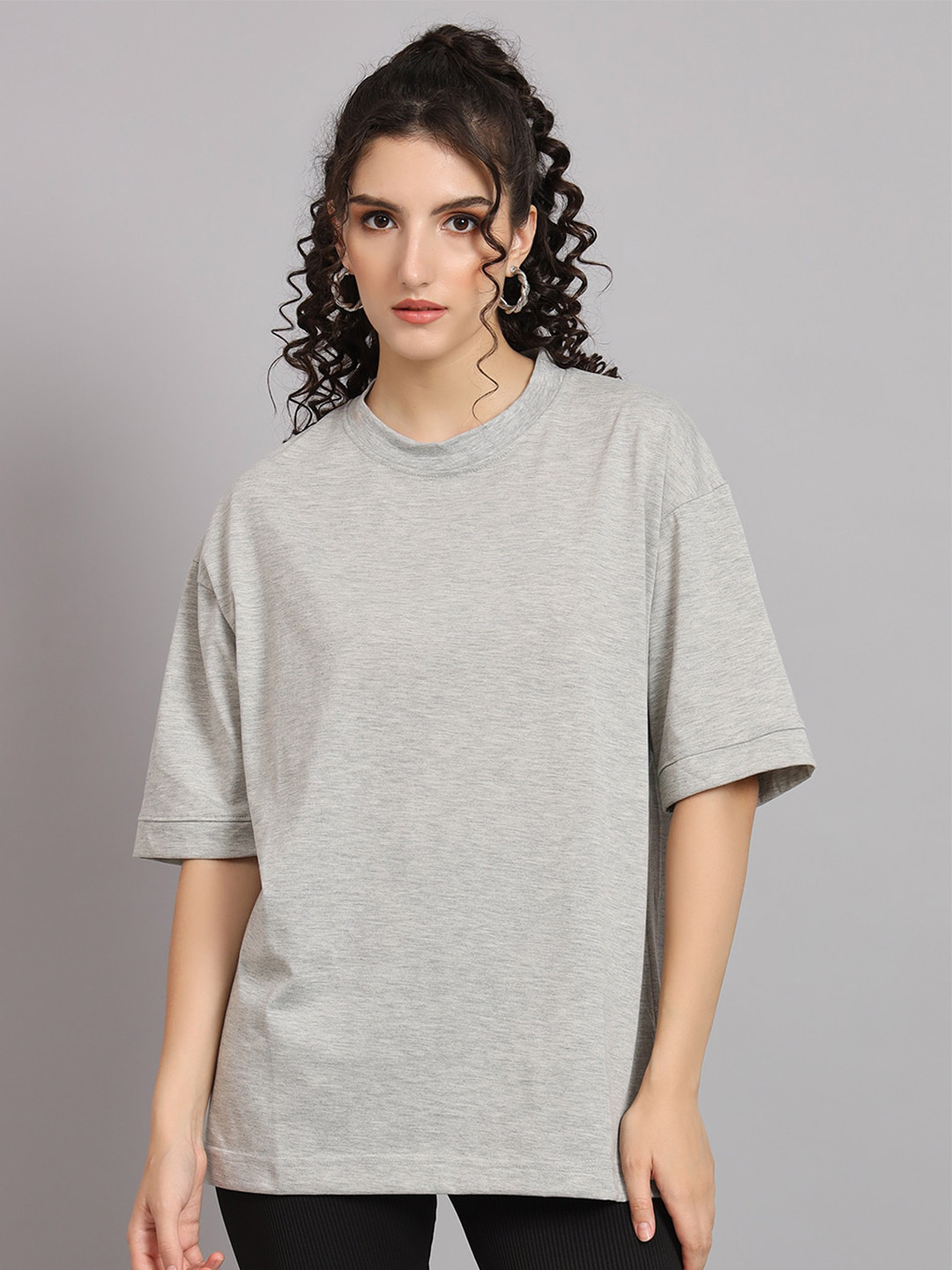 

R Cube Drop-Shoulder Sleeves Pure Cotton Oversized T-shirt, Grey
