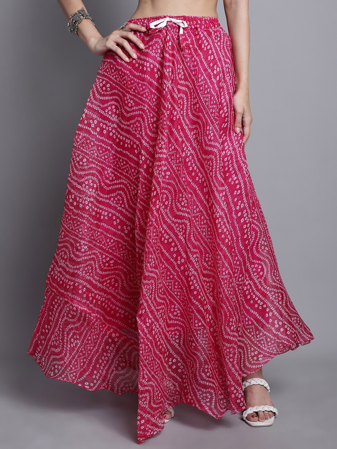 SOUNDARYA Printed Cotton Flared Maxi Skirt, Magenta