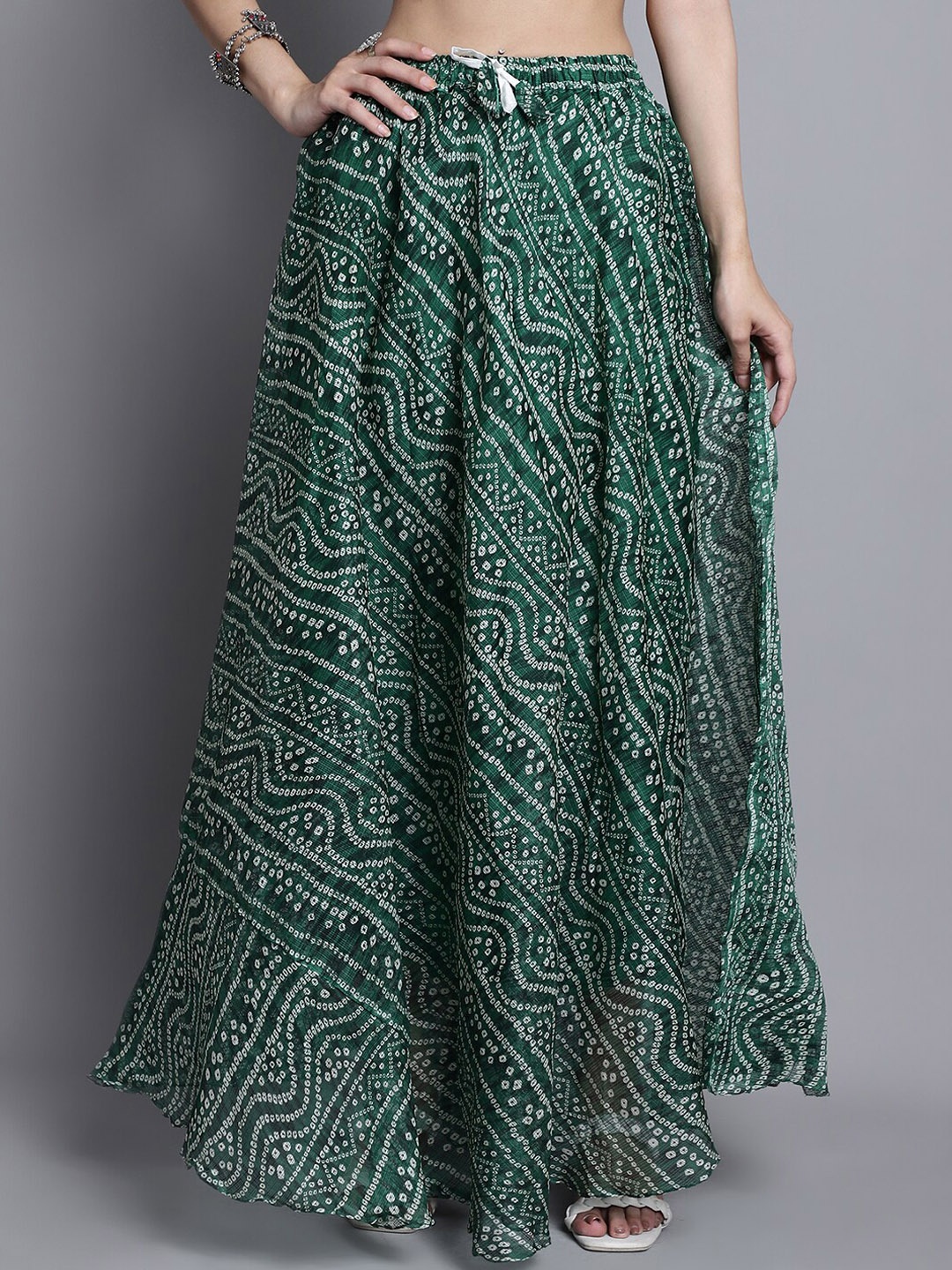 

SOUNDARYA Printed Cotton Flared Maxi Skirt, Green