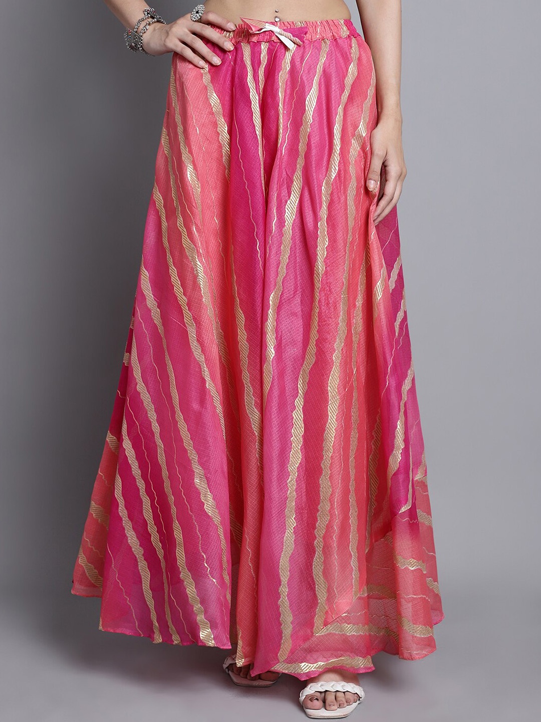 

SOUNDARYA Striped Cotton Flared Maxi Skirt, Magenta
