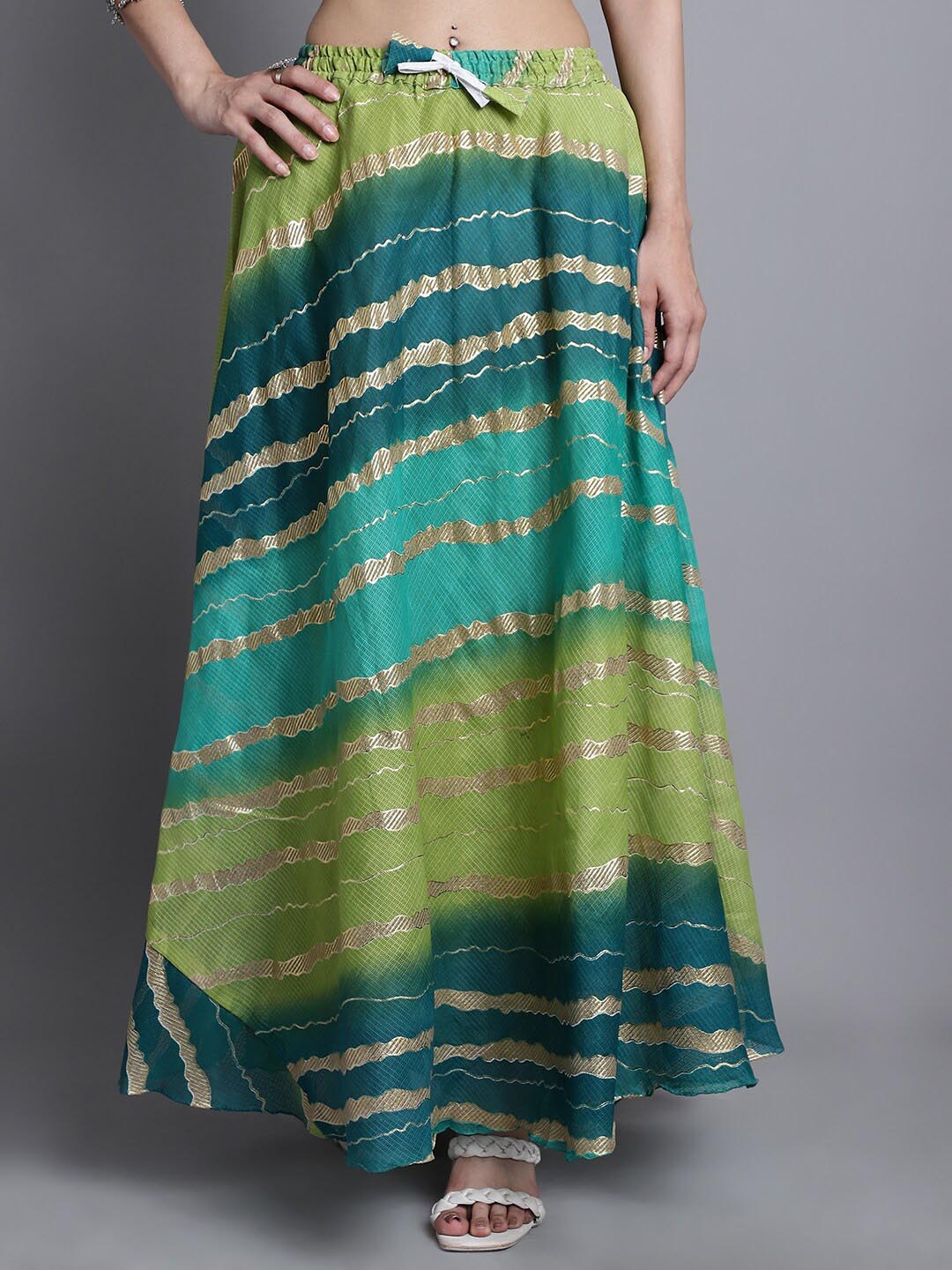 

SOUNDARYA Striped Cotton Flared Maxi Skirt, Green