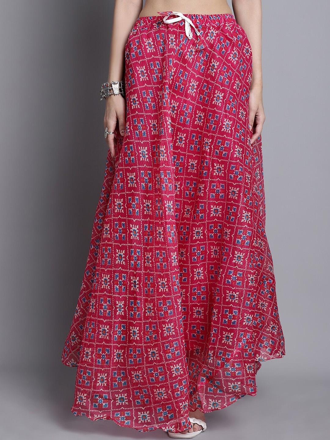 

SOUNDARYA Printed Cotton Flared Maxi Skirt, Magenta
