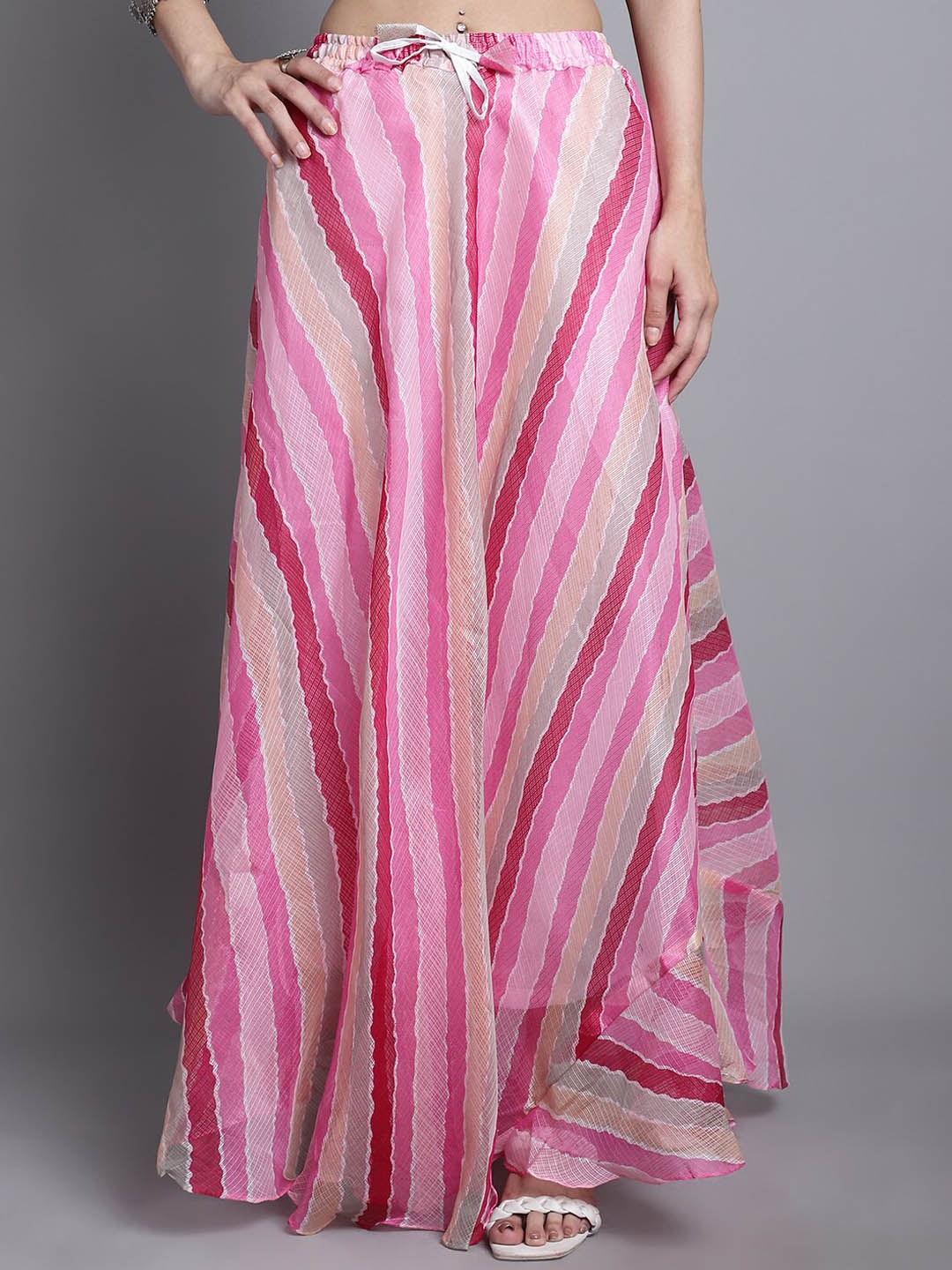 

SOUNDARYA Striped Cotton Flared Maxi Skirt, Pink