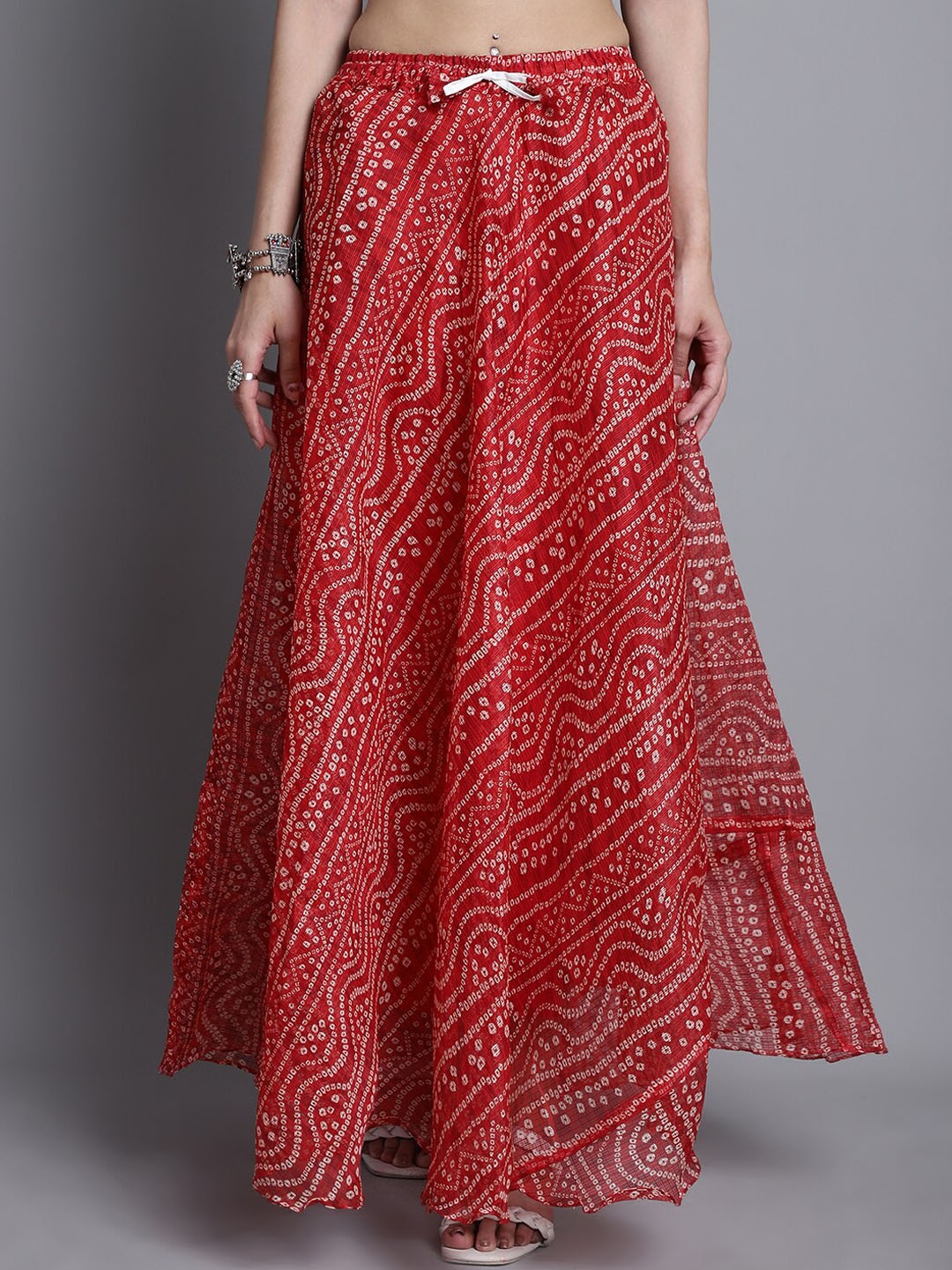 

SOUNDARYA Printed Cotton Flared Maxi Skirt, Red