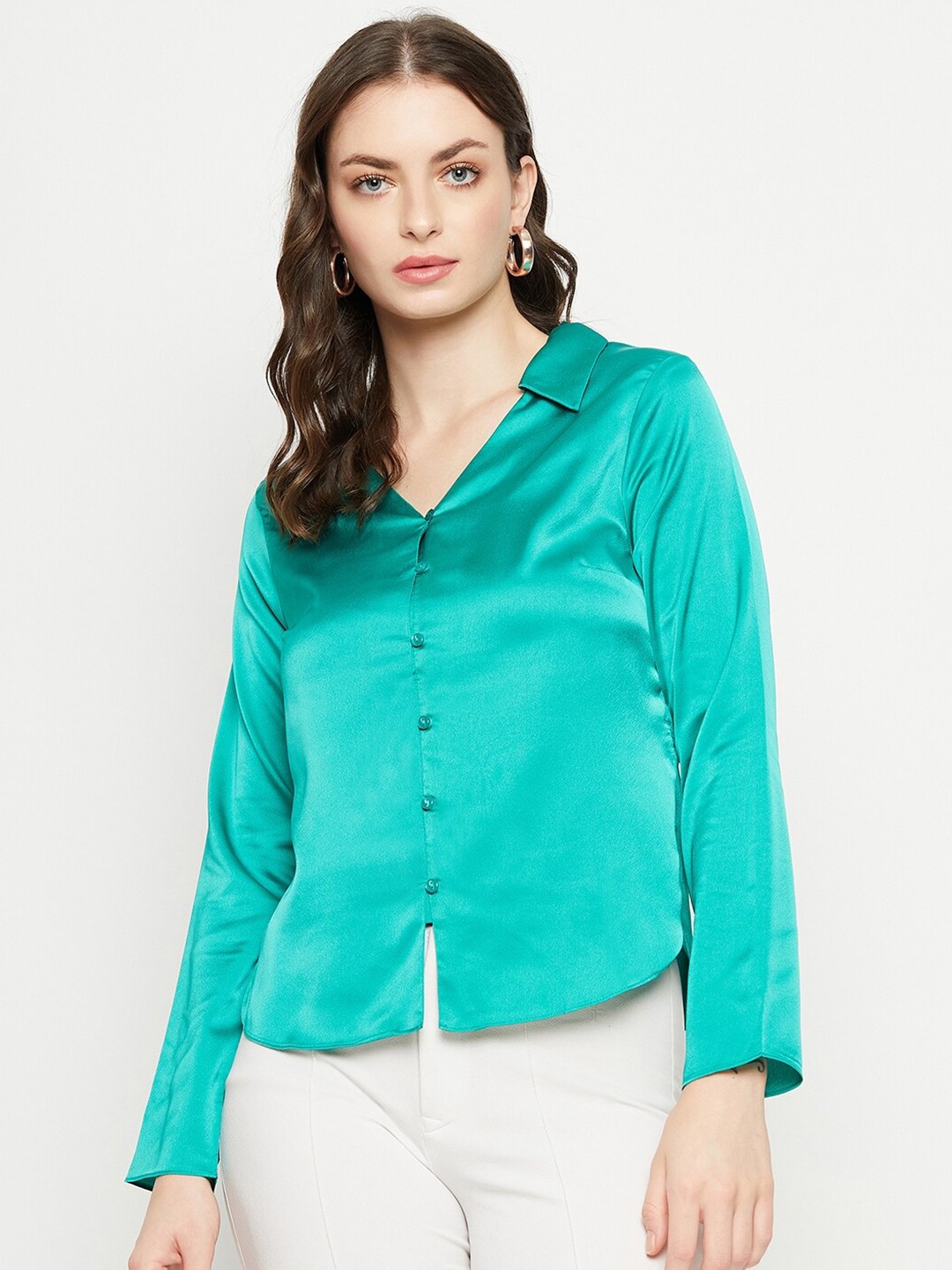 

Madame Spread Collar Casual Shirt, Green