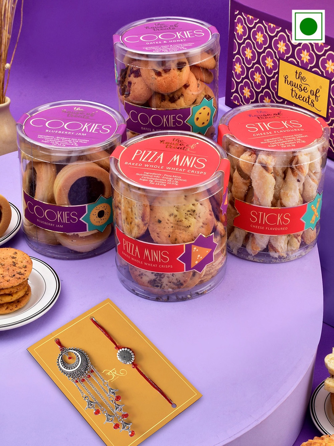 

RawFruit Snack Cookies With Bhai Bhabhi Rakhis, Silver