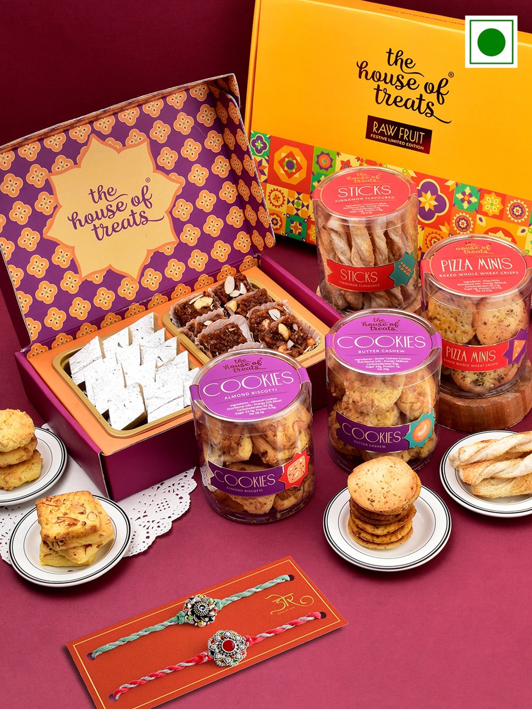 

RawFruit Snacks Sweets With 2 Rakhi Gift Pack, Purple