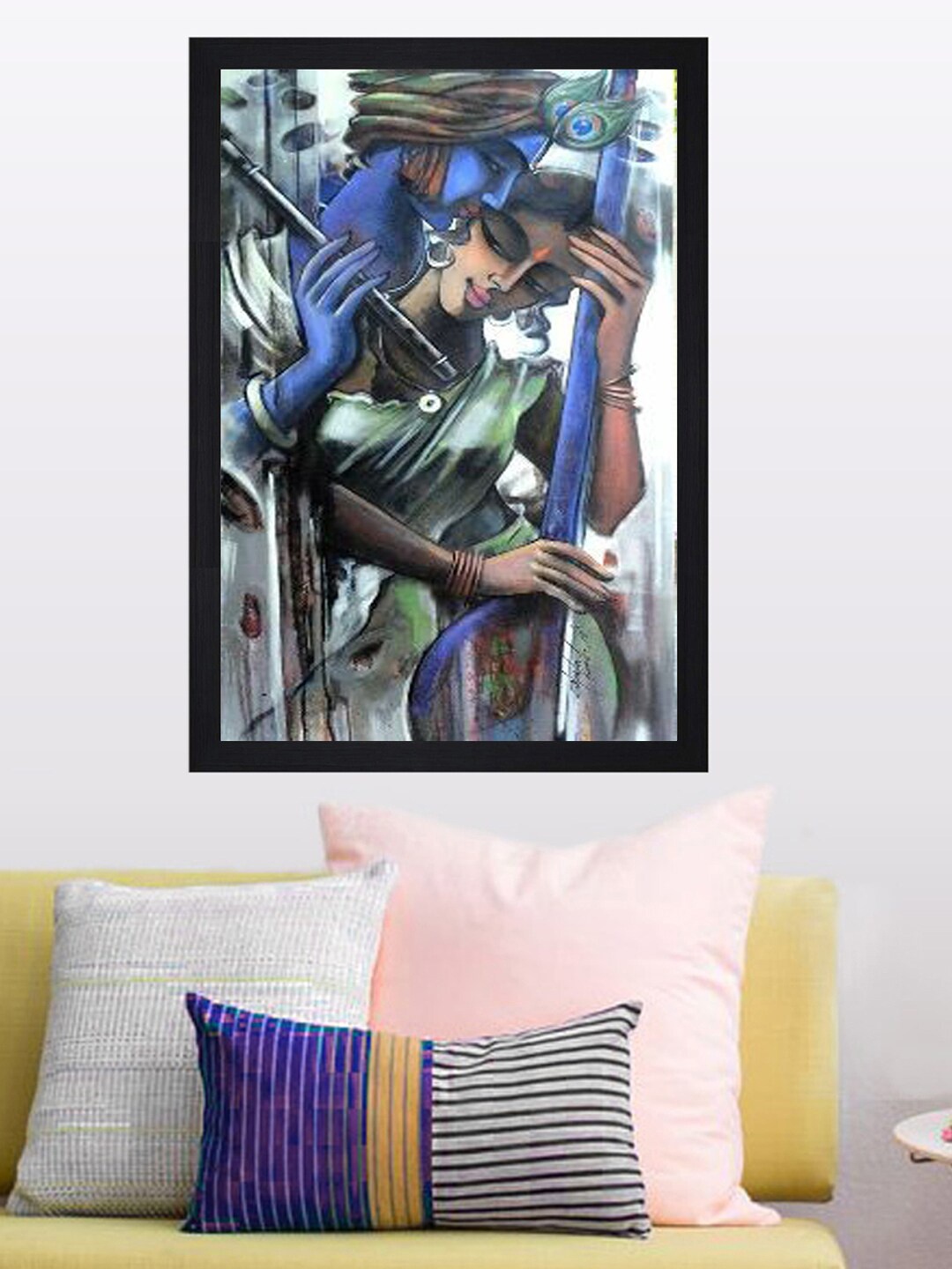 Gallery99 White & Blue Radha Krishna Printed Framed Wall Art