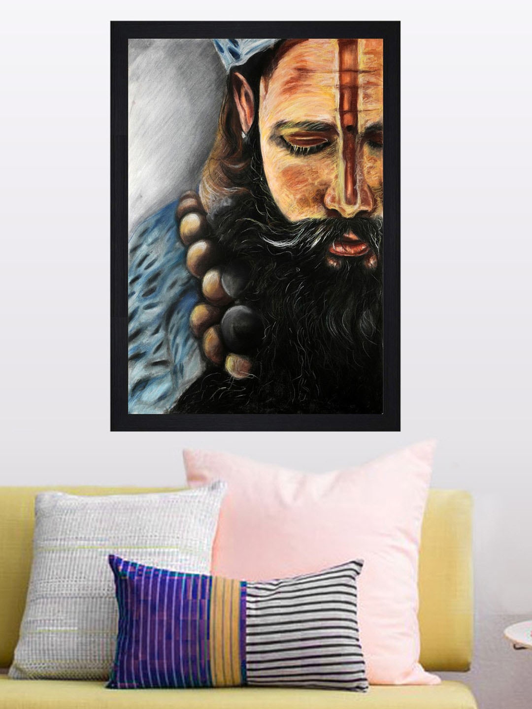 

Gallery99 Black & Beige Half Face Baba Textured Paper Framed Wall Art