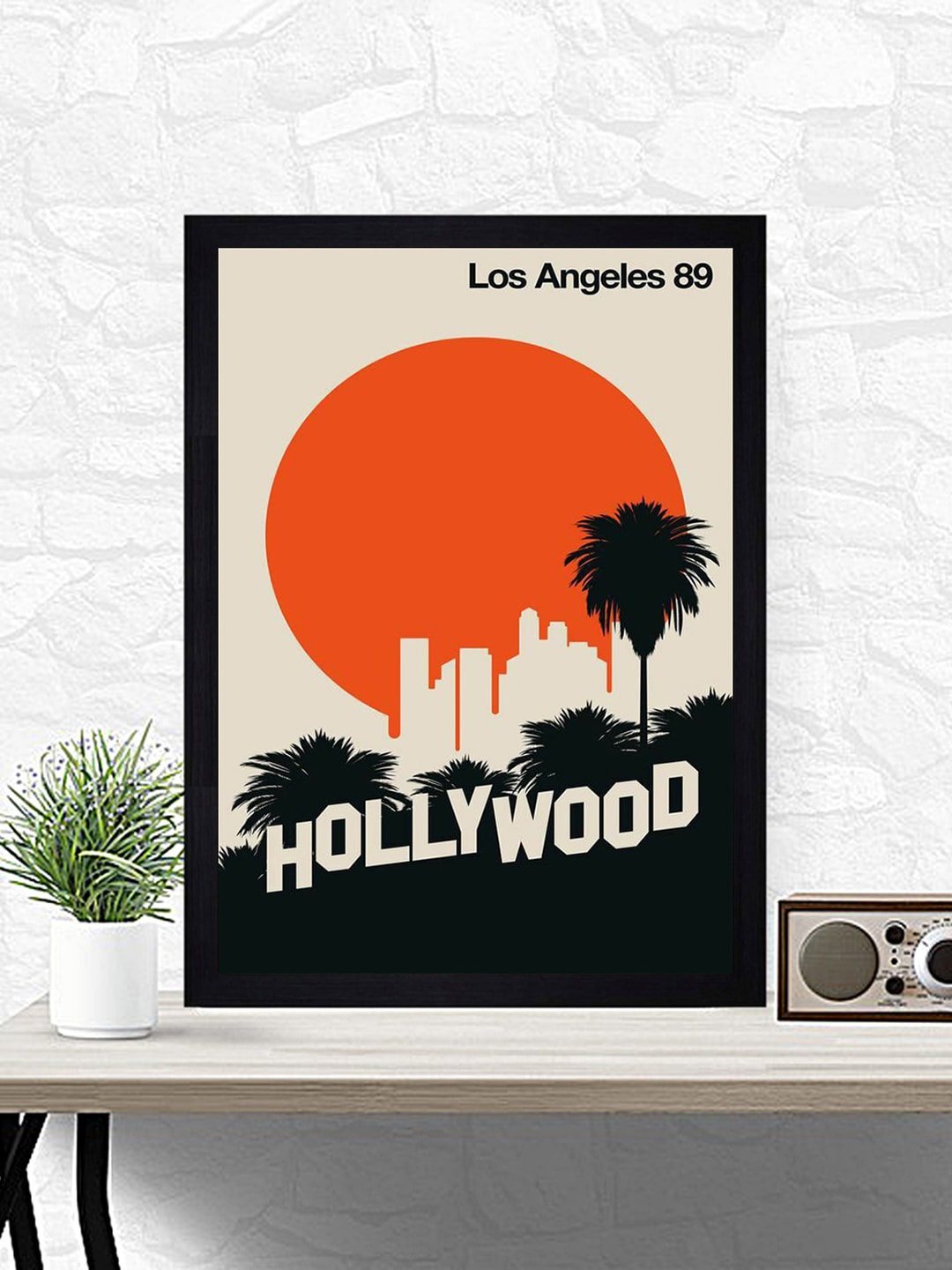 Gallery99 Black & Orange Los Angeles 89 Hollywood Textured Paper Framed Wall Art