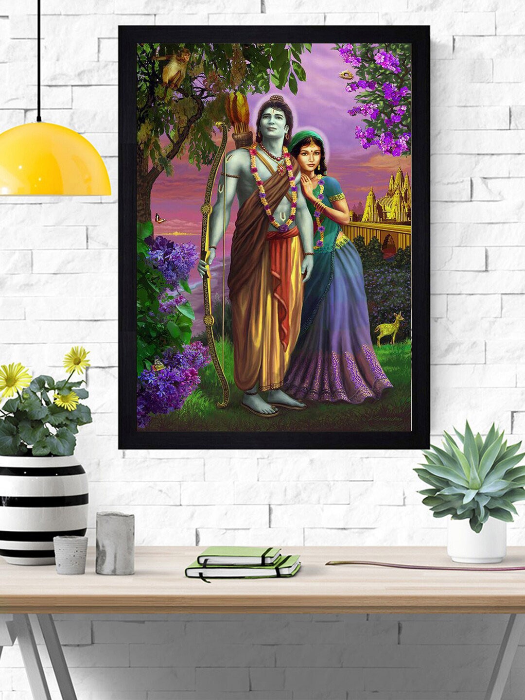 

Gallery99 Purple & Green Radha Krishna Painted Framed Wall Art