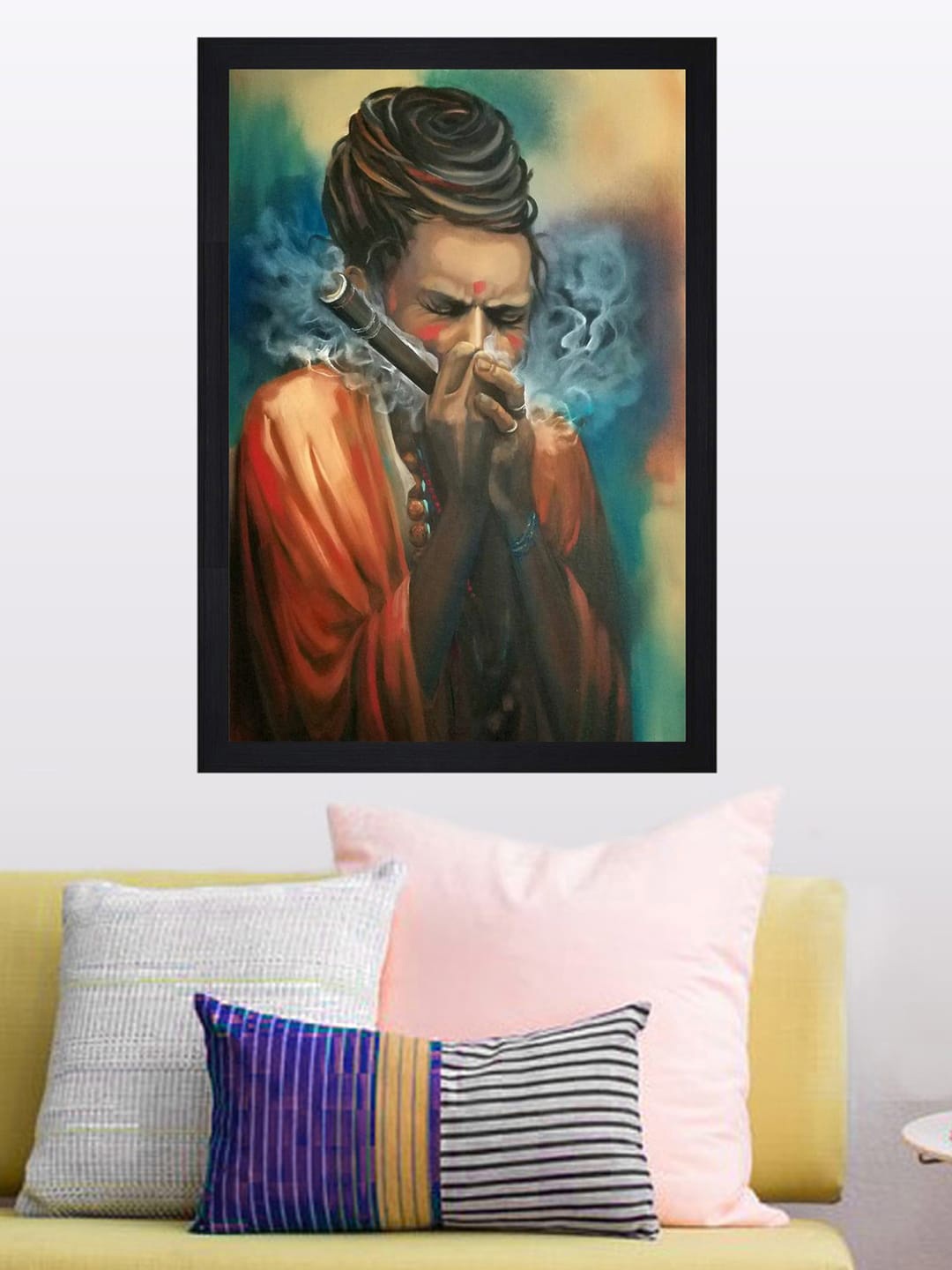 Gallery99 Orange & Blue Sadhu Printed Framed Wall Art