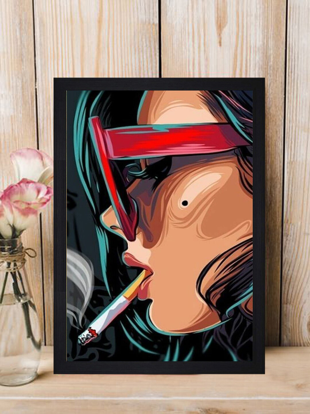 

Gallery99 Brown & Green Abstract Girl Smoking Printed Framed Wall Art, Grey melange
