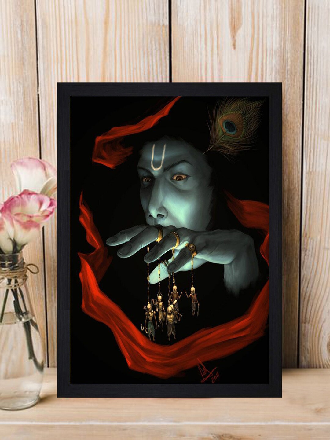Gallery99 Grey & Red The Shiva Painted Texture Paper Framed Wall Art