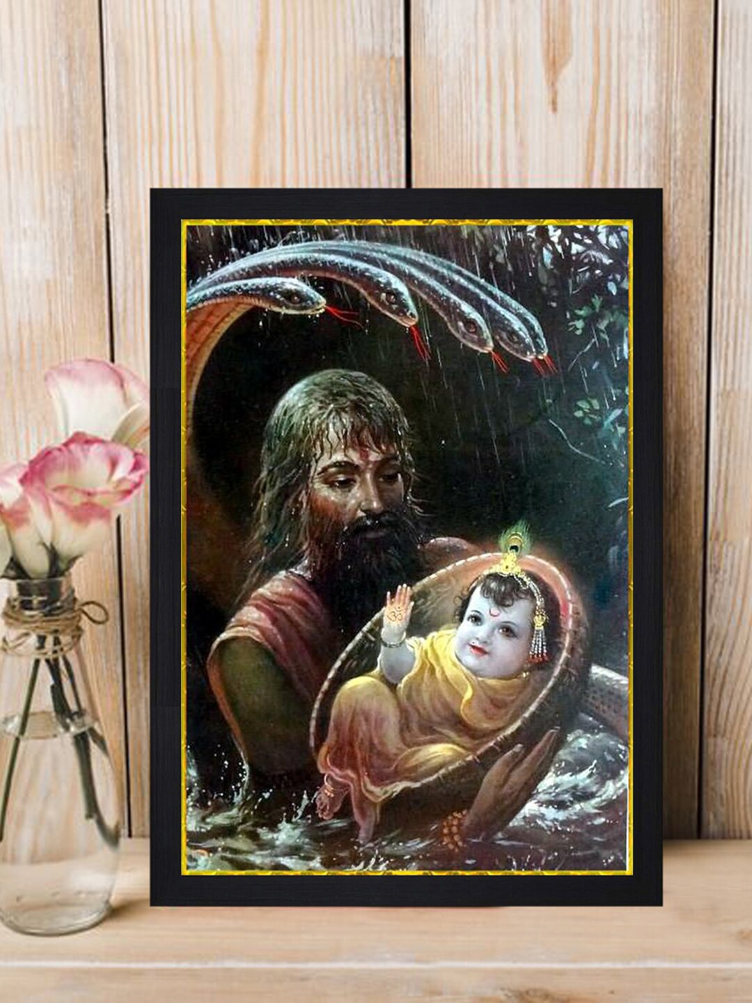 

Gallery99 Green & Yellow Vasudev Carrying Krishna Texture Paper Framed Wall Art