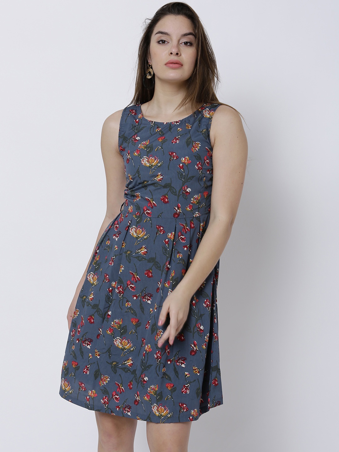

Tokyo Talkies Women Blue Printed Fit and Flare Dress