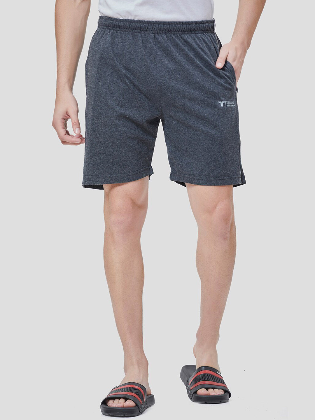 

TESSIO Men Regular Fit Mid-Rise Sports Shorts, Grey