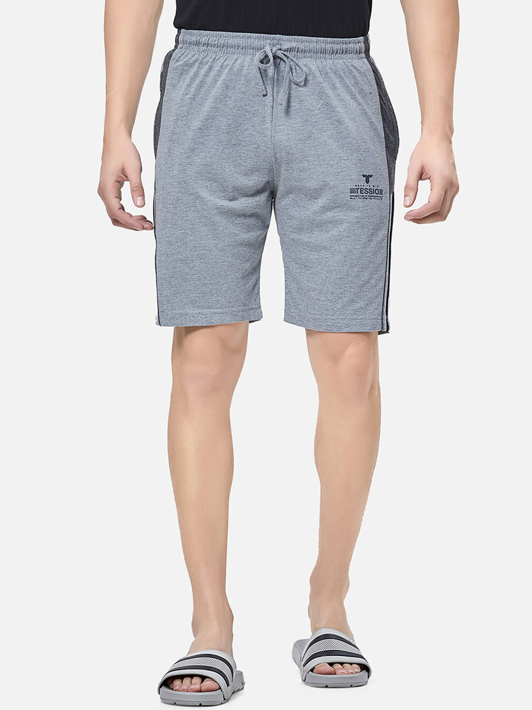 

TESSIO Men Regular Fit Mid-Rise Sports Shorts, Grey