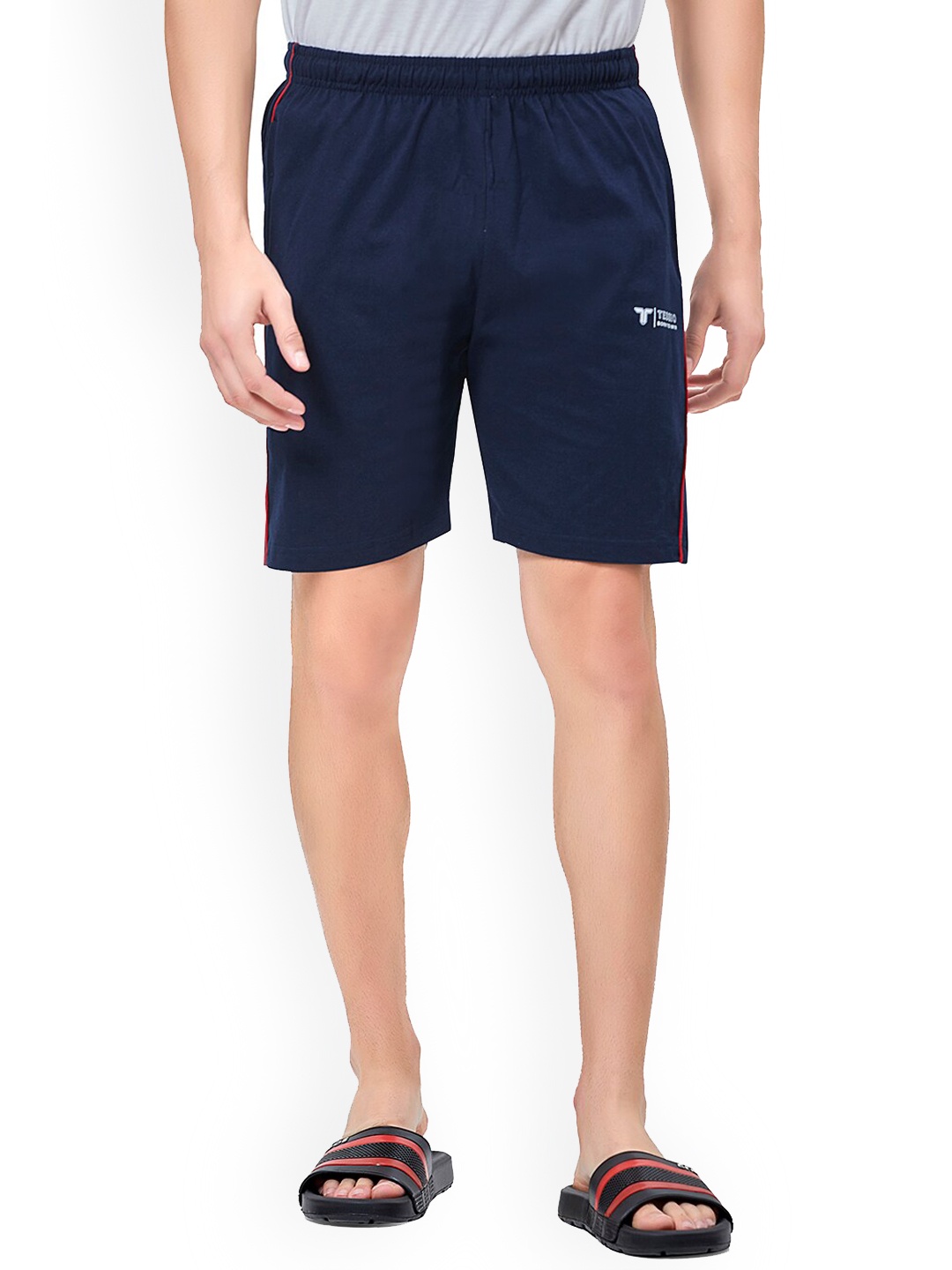 TESSIO Men Regular Fit Mid-Rise Shorts, Navy blue