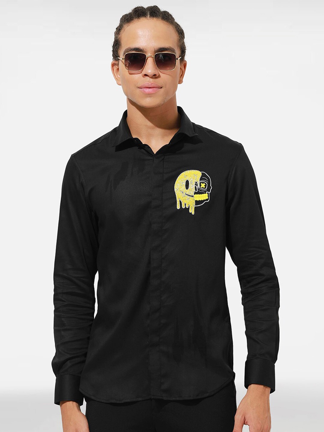 

Komal Kothari Edgy Embellished Detailed Spread Collar Cotton Casual Shirt, Black