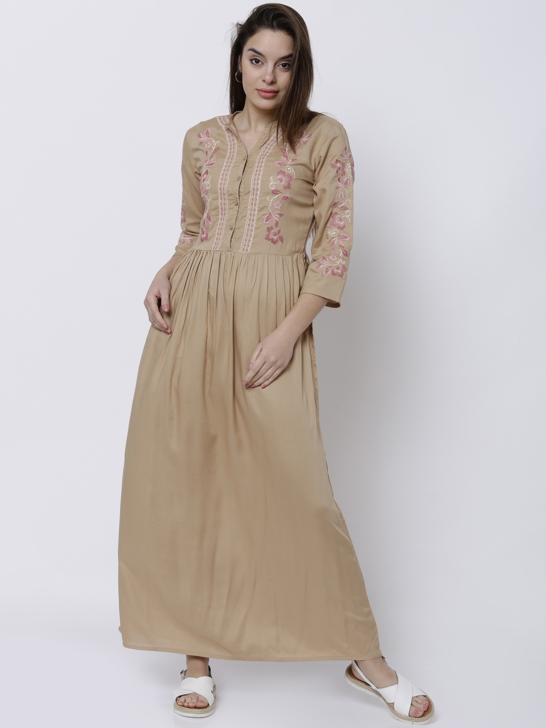

Tokyo Talkies Women Beige Solid Maxi Dress