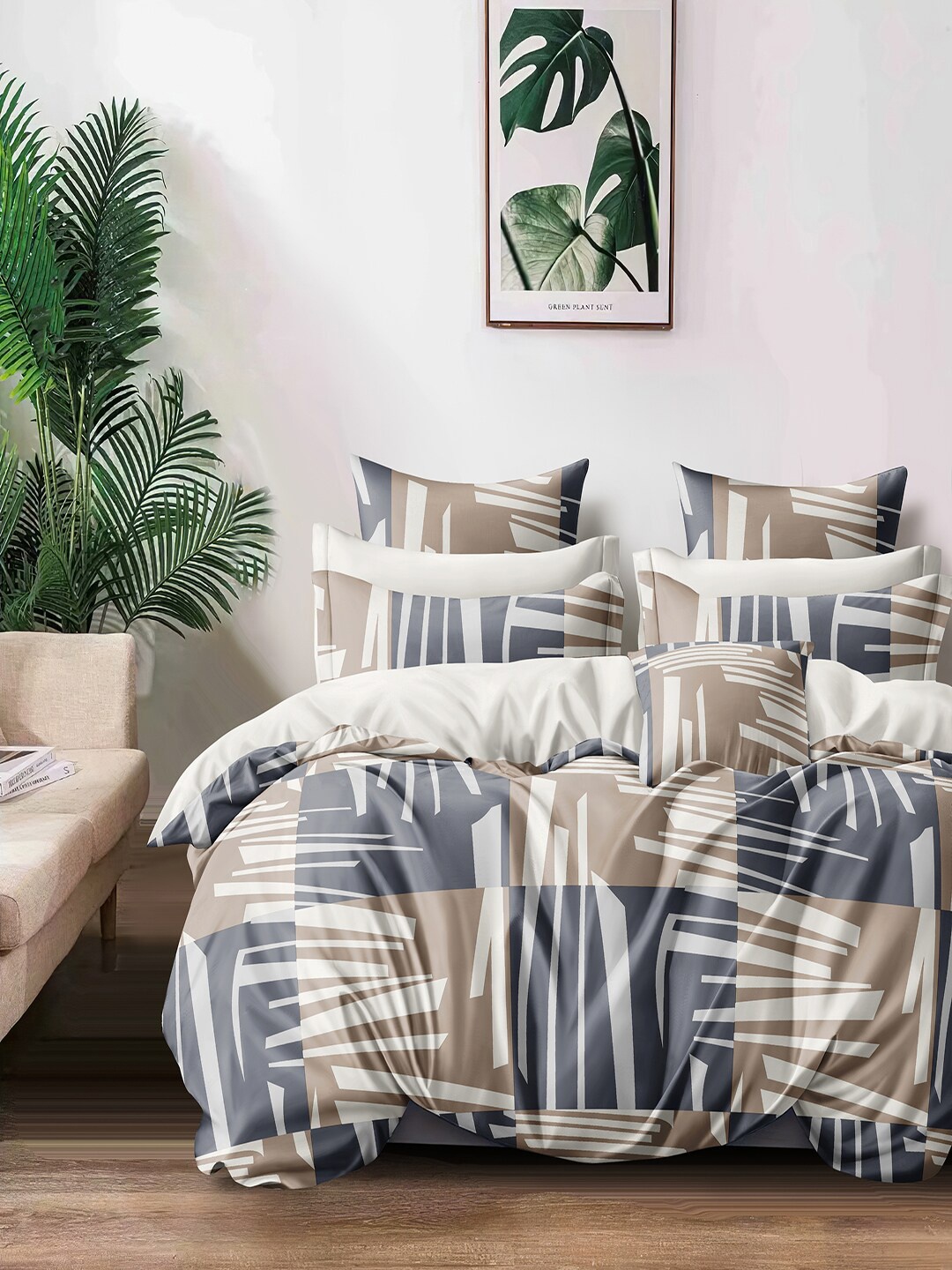 

Cortina Grey Brown Abstract 144 TC Queen Bedsheet With 2 Pillow Covers