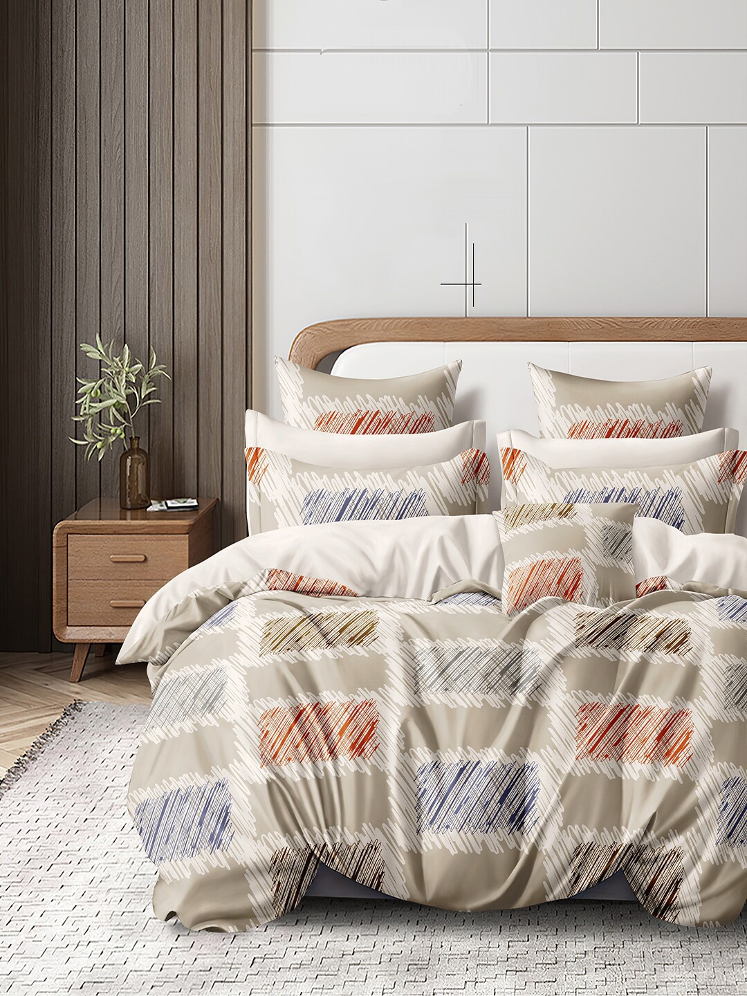 

Cortina Beige & White Printed 144 TC Queen Bedsheet with 2 Pillow Covers