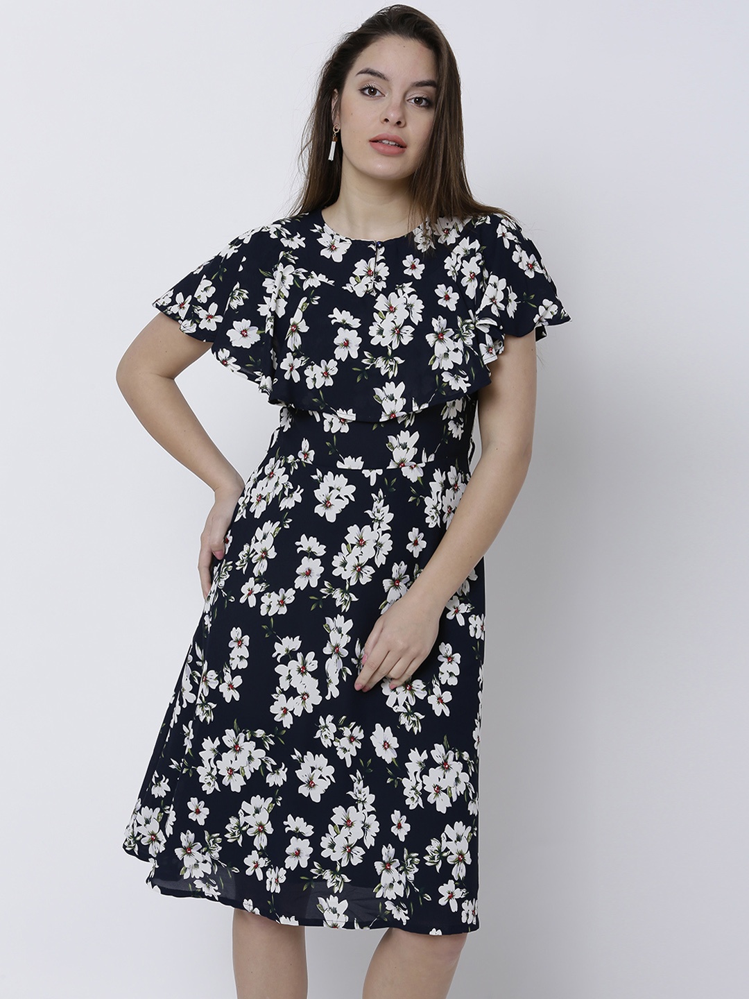 

Tokyo Talkies Women Navy Blue Printed Fit and Flare Dress