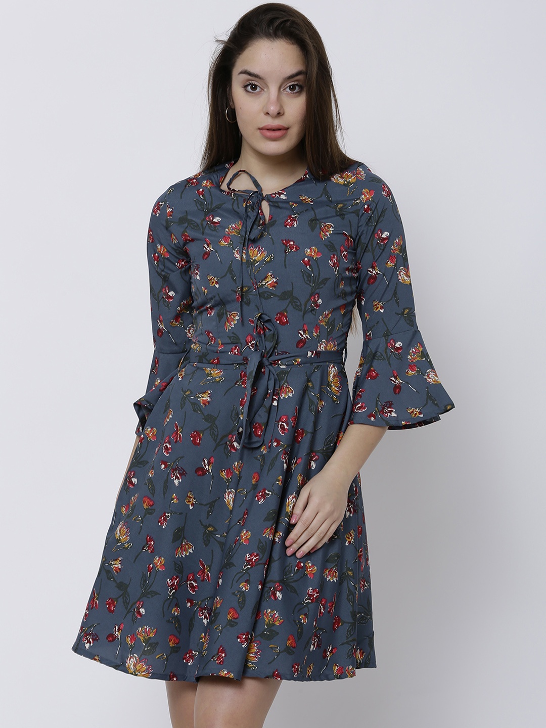 

Tokyo Talkies Women Blue Printed Fit and Flare Dress