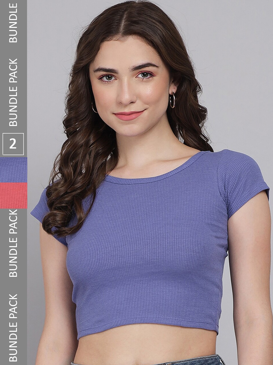 

BAESD Pack Of 2 Cotton Crop Top, Blue