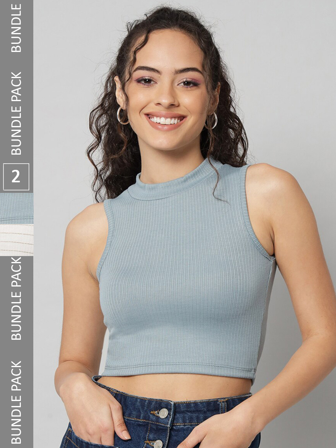 

BAESD Pack of 2 Cotton Crop Top, Blue