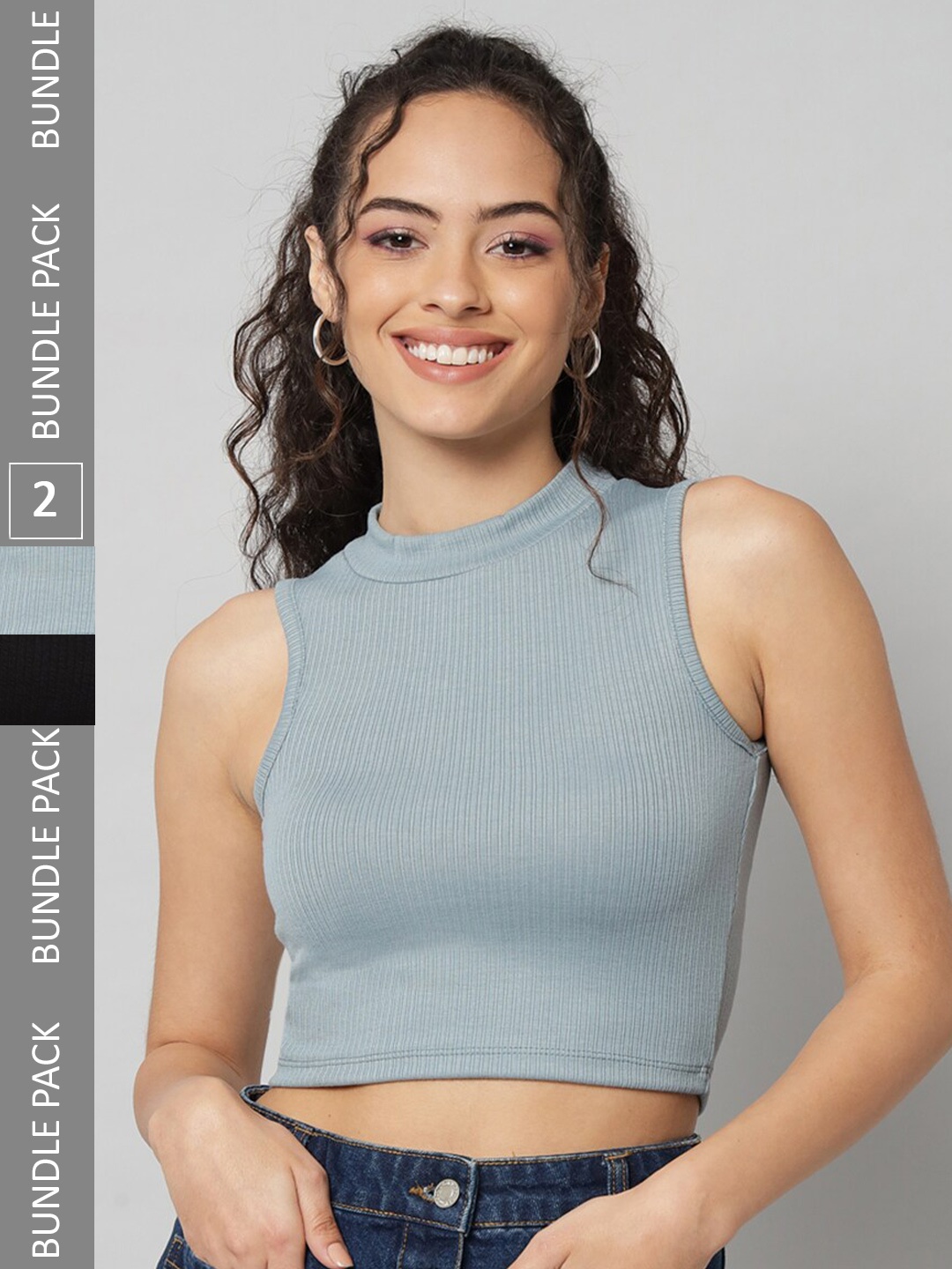 BAESD Pack of 2 Cotton Crop Top, Blue
