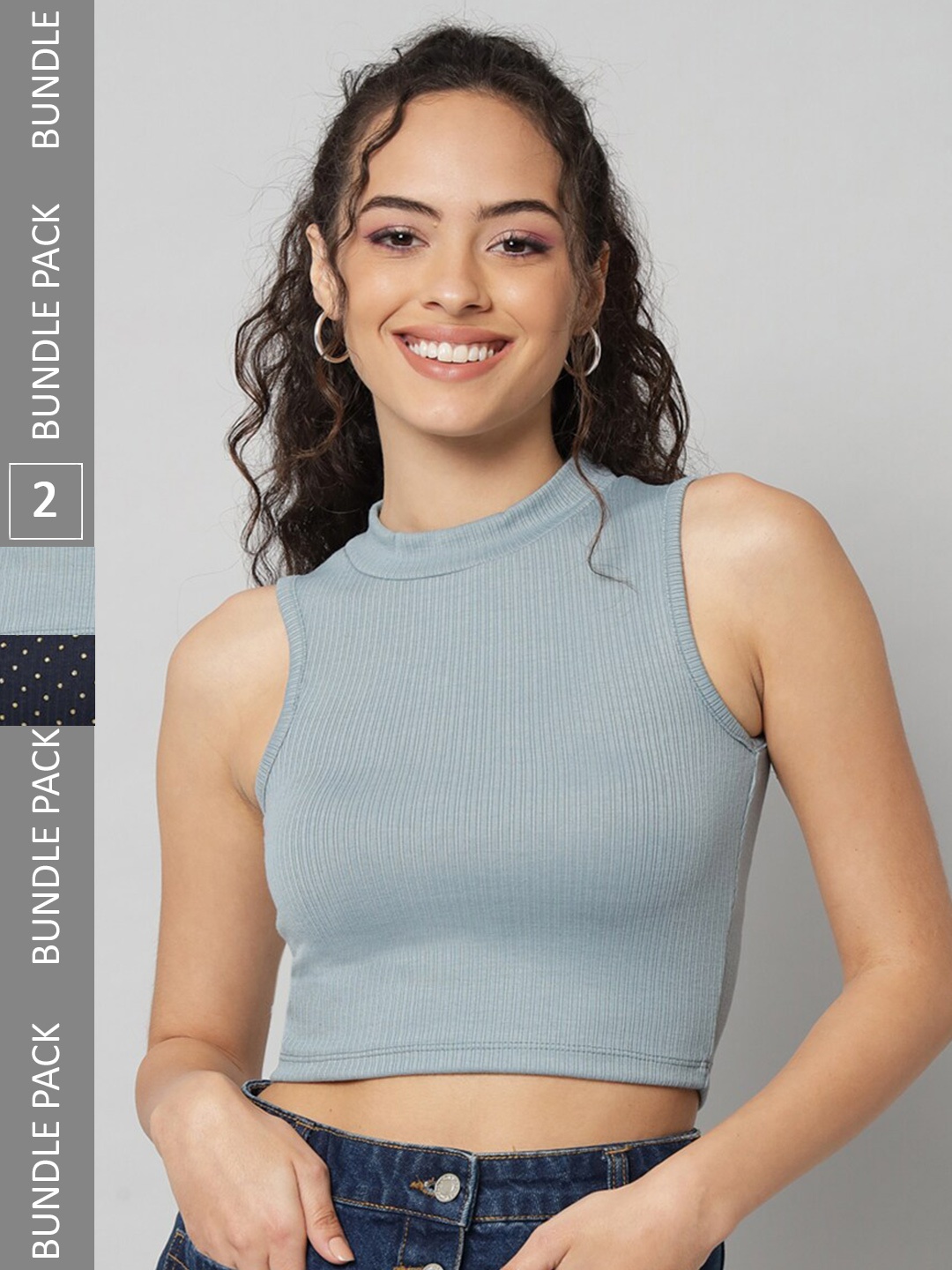 

BAESD Pack of 2 Cotton Crop Top, Blue