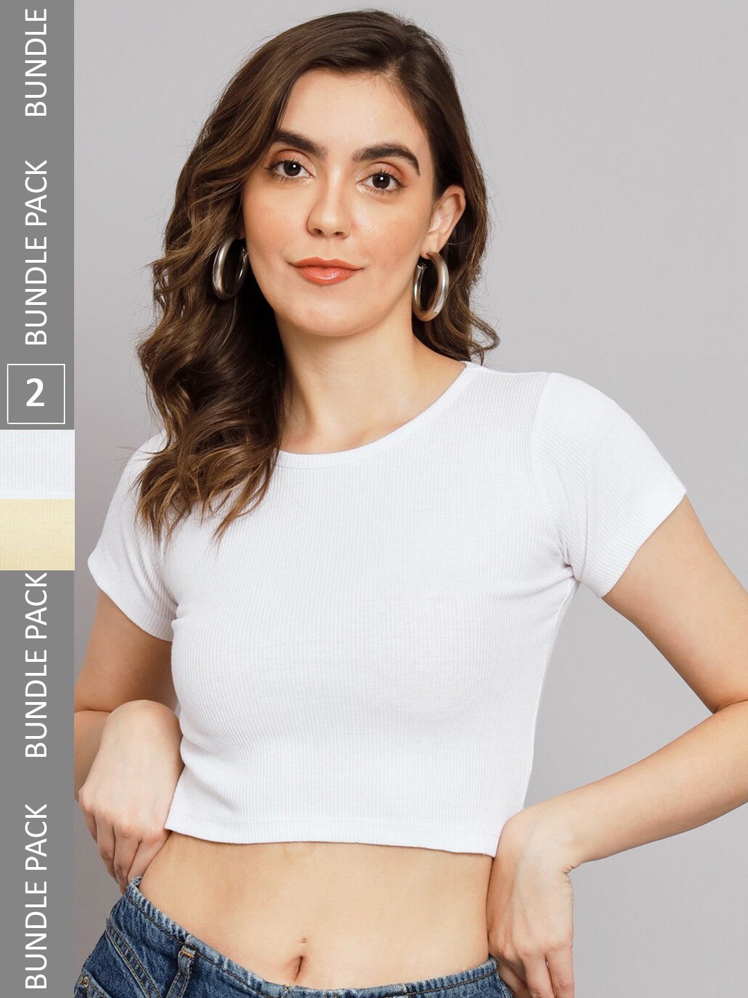 

BAESD Pack of 2 Cotton Crop Top, White