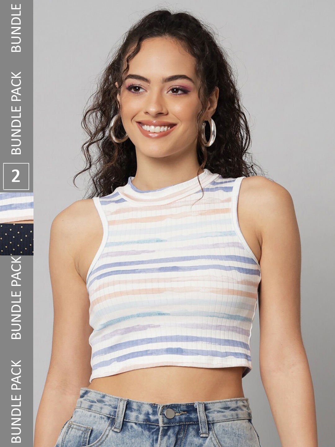 

BAESD Pack of 2 Striped Cotton Crop Top, White