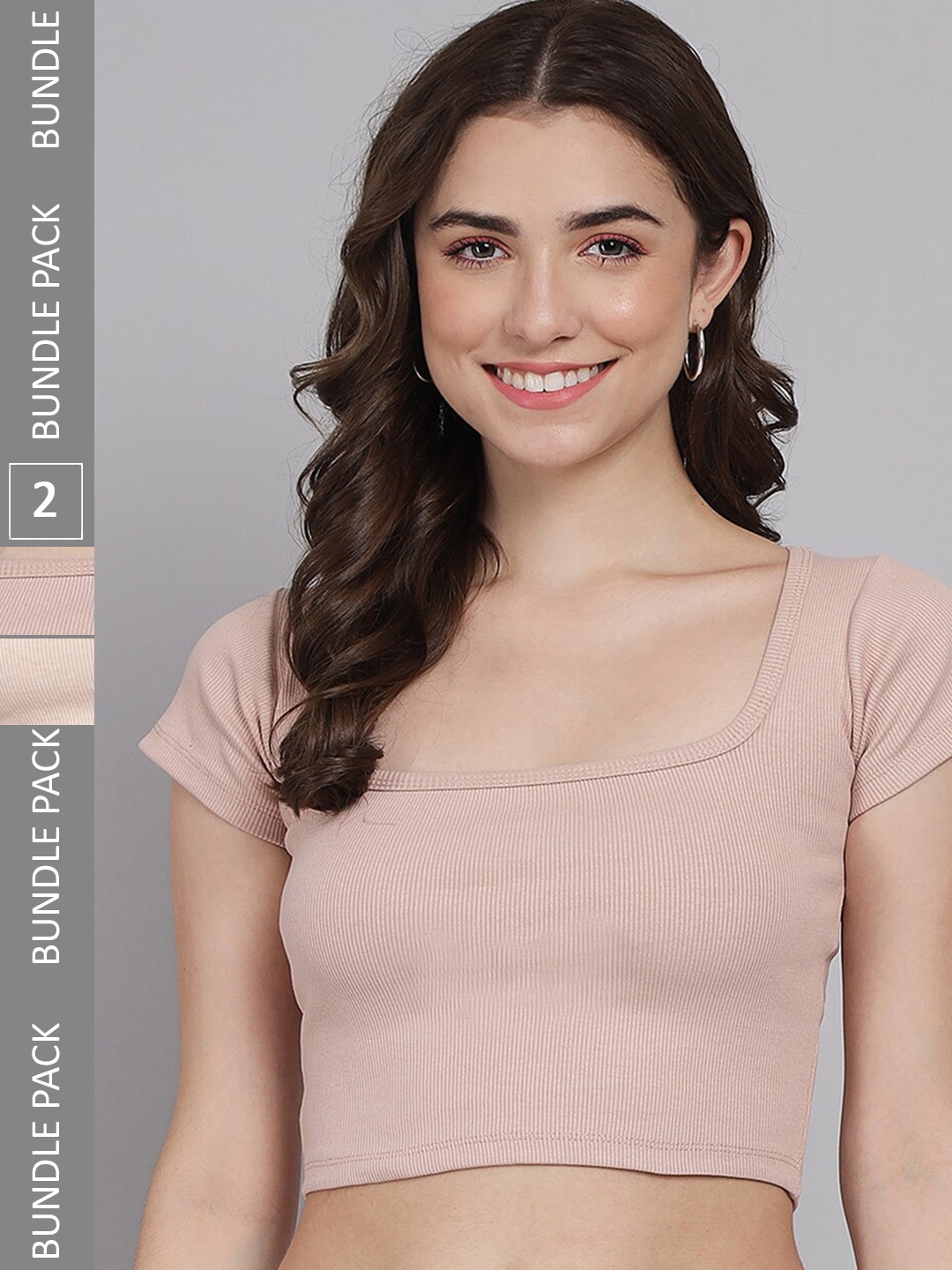 

BAESD Pack Of 2 Square Neck Cotton Fitted Crop Top, Beige