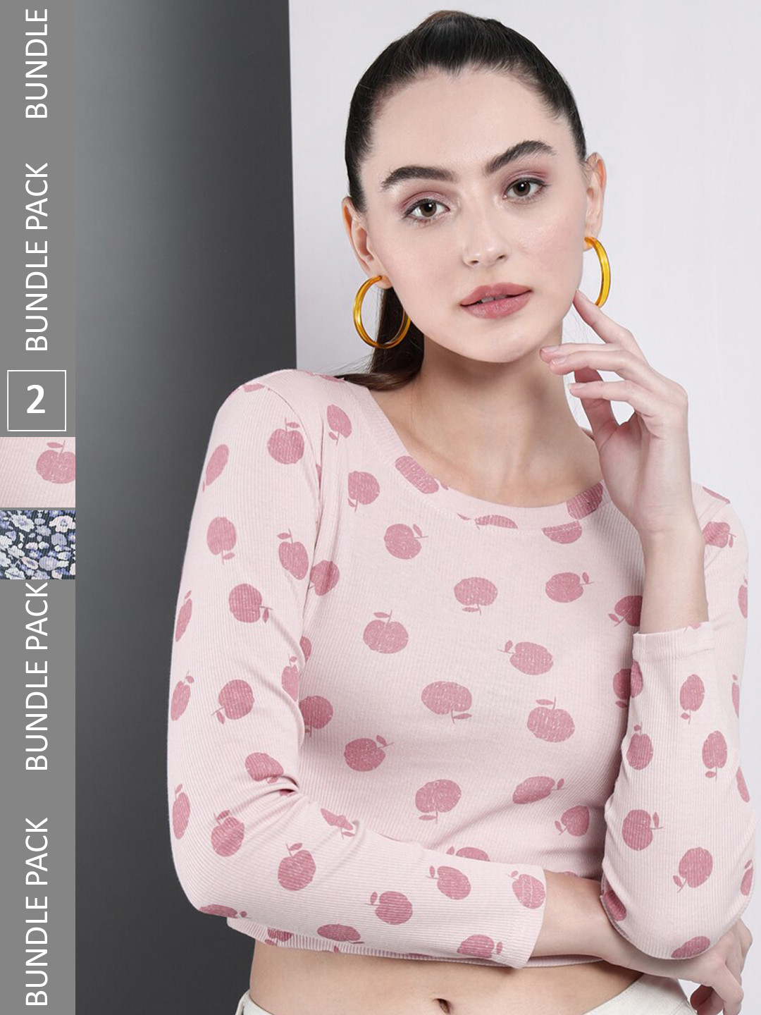 

BAESD Pack Of 2 Polka Dot Print Cotton Crop Top, Pink