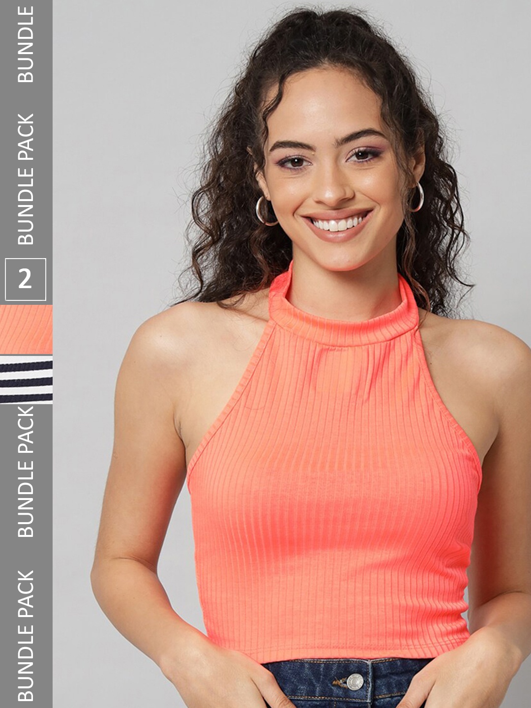 

BAESD Pack Of 2 Halter Neck Cotton Crop Top, Orange