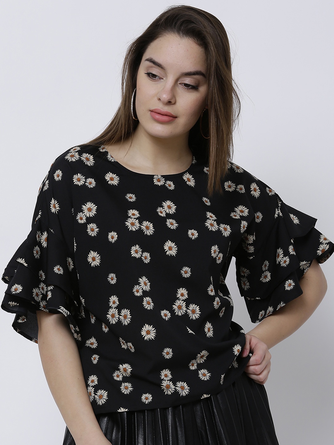 

Tokyo Talkies Women Black Printed Boxy Top