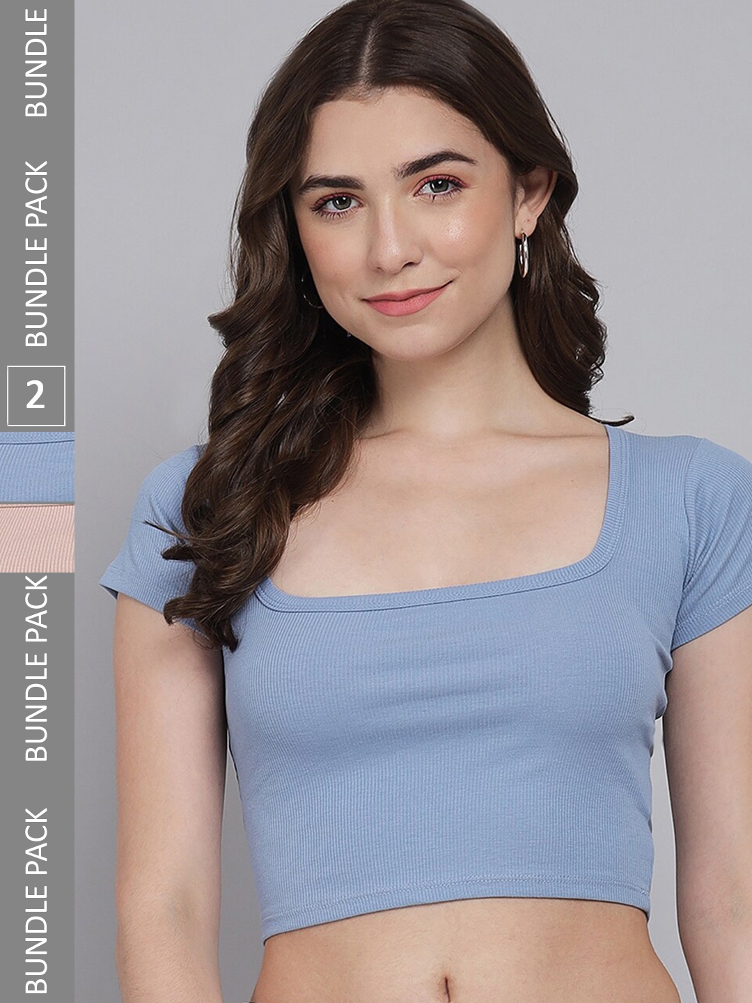 

BAESD Pack Of 2 Cotton Crop Top, Blue