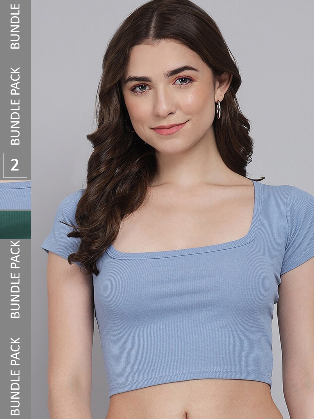 

BAESD Pack Of 2 Cotton Crop Top, Blue