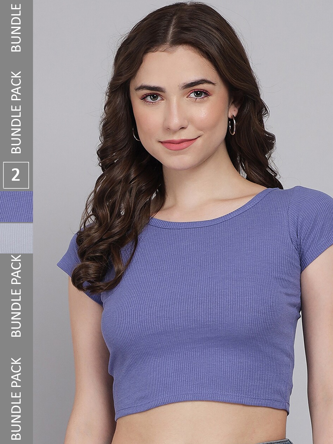 

BAESD Pack Of 2 Cotton Crop Top, Blue
