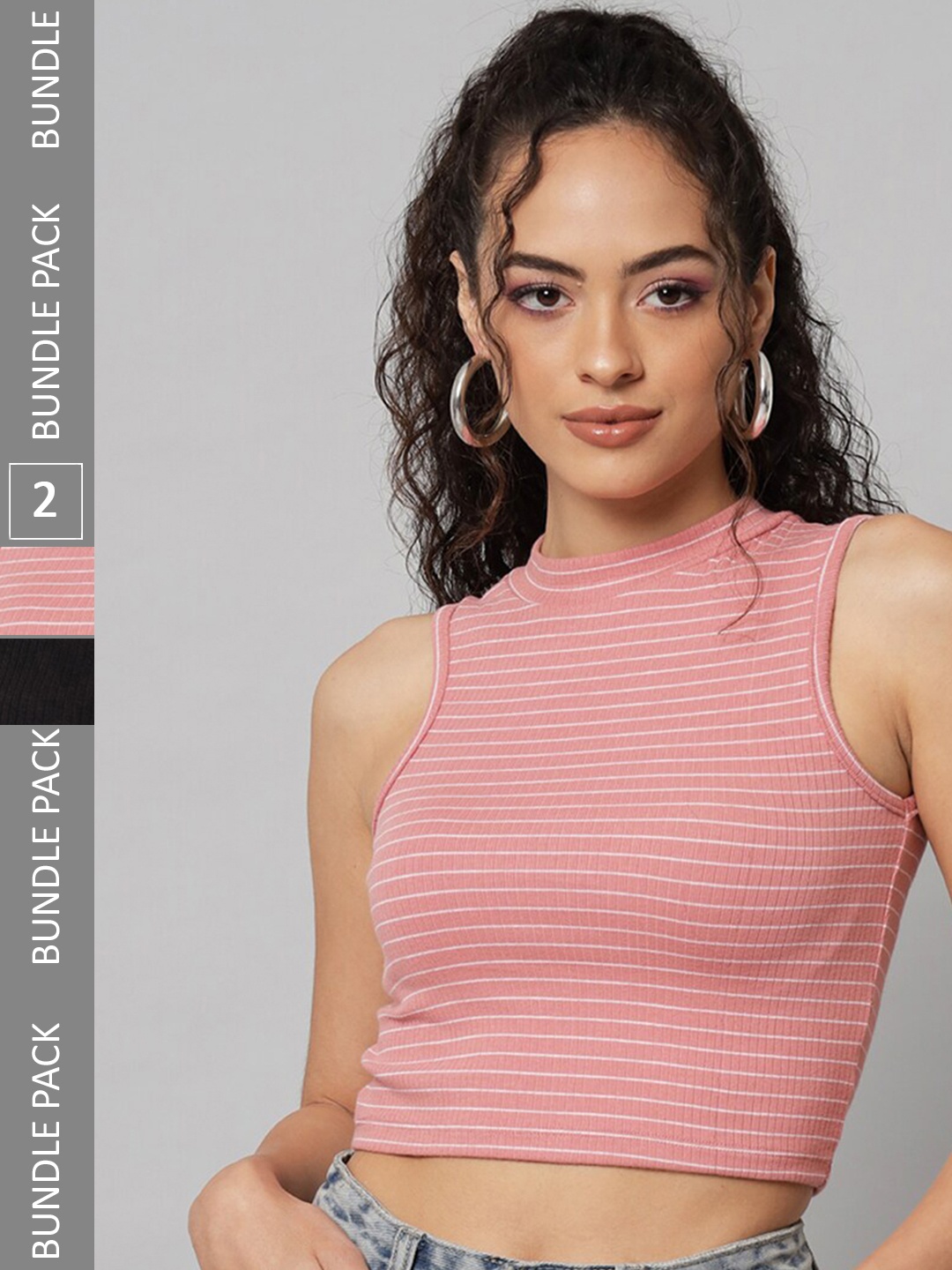 

BAESD Pack Of 2 Striped Cotton Crop Top, Pink