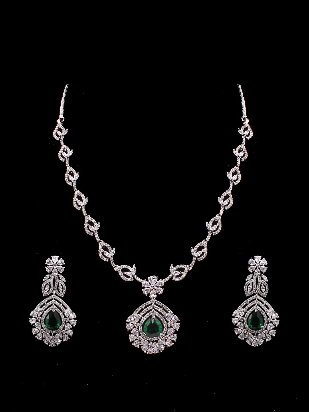 

Mirana Rhodium Plated AD Studded Necklace And Earrings, White