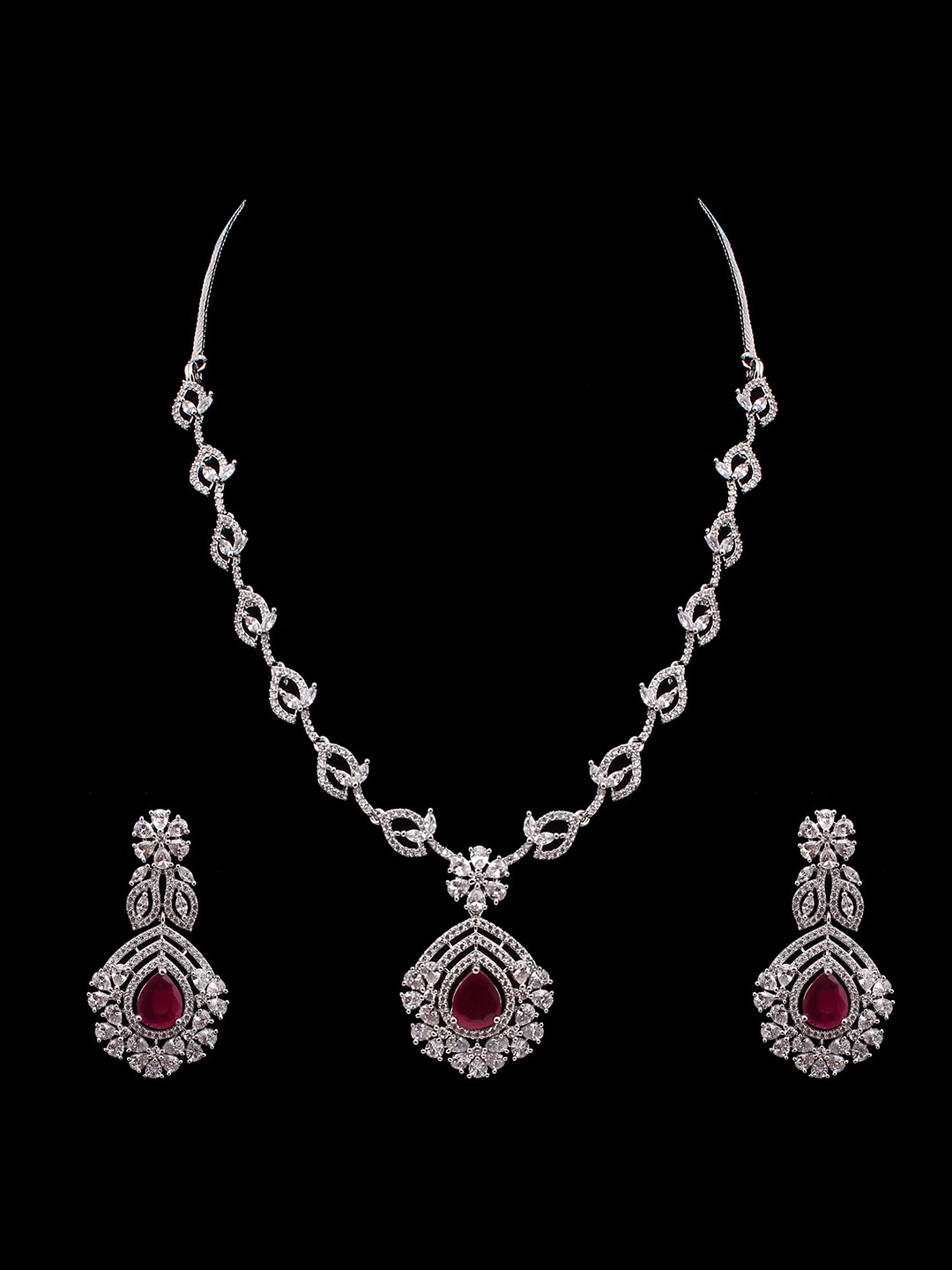 

Mirana Rhodium Plated AD Studded Necklace and Earrings, White
