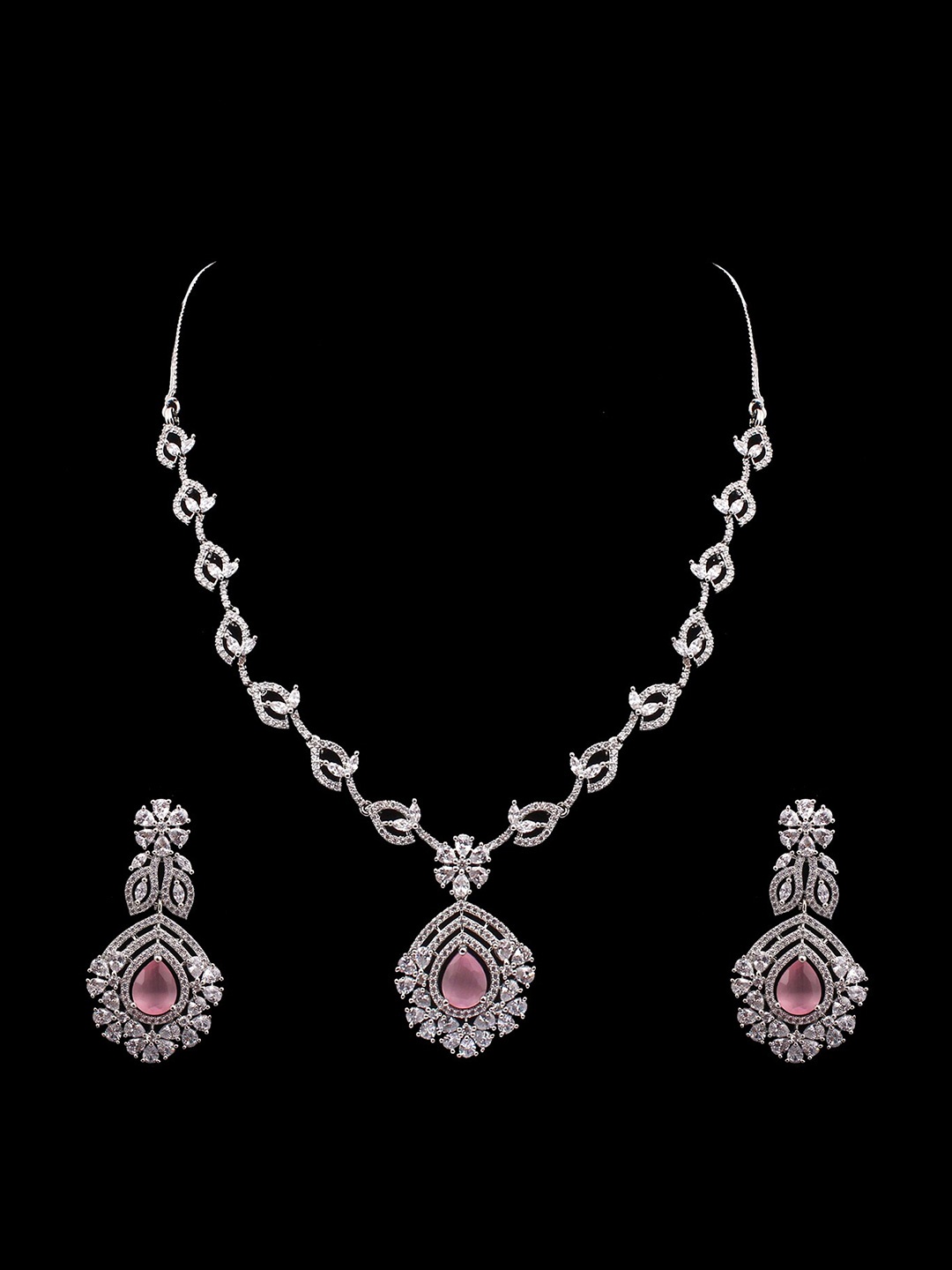 

Mirana Rhodium Plated Necklace With Earrings Set, Silver