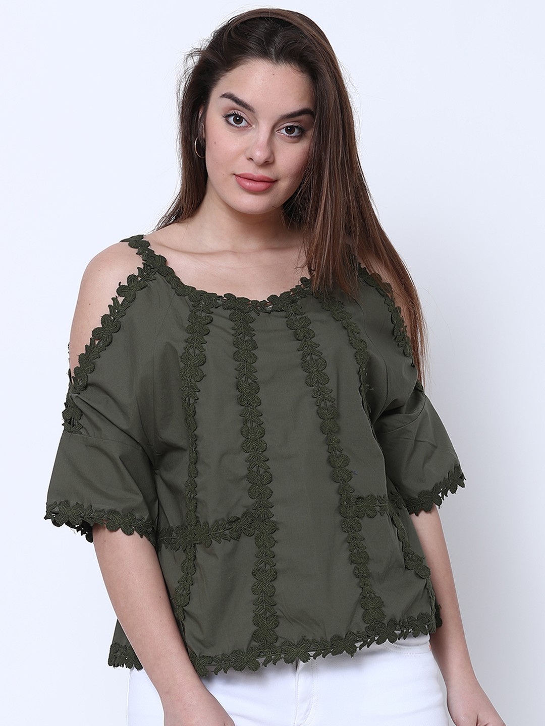 

Tokyo Talkies Women Olive Green Solid Top