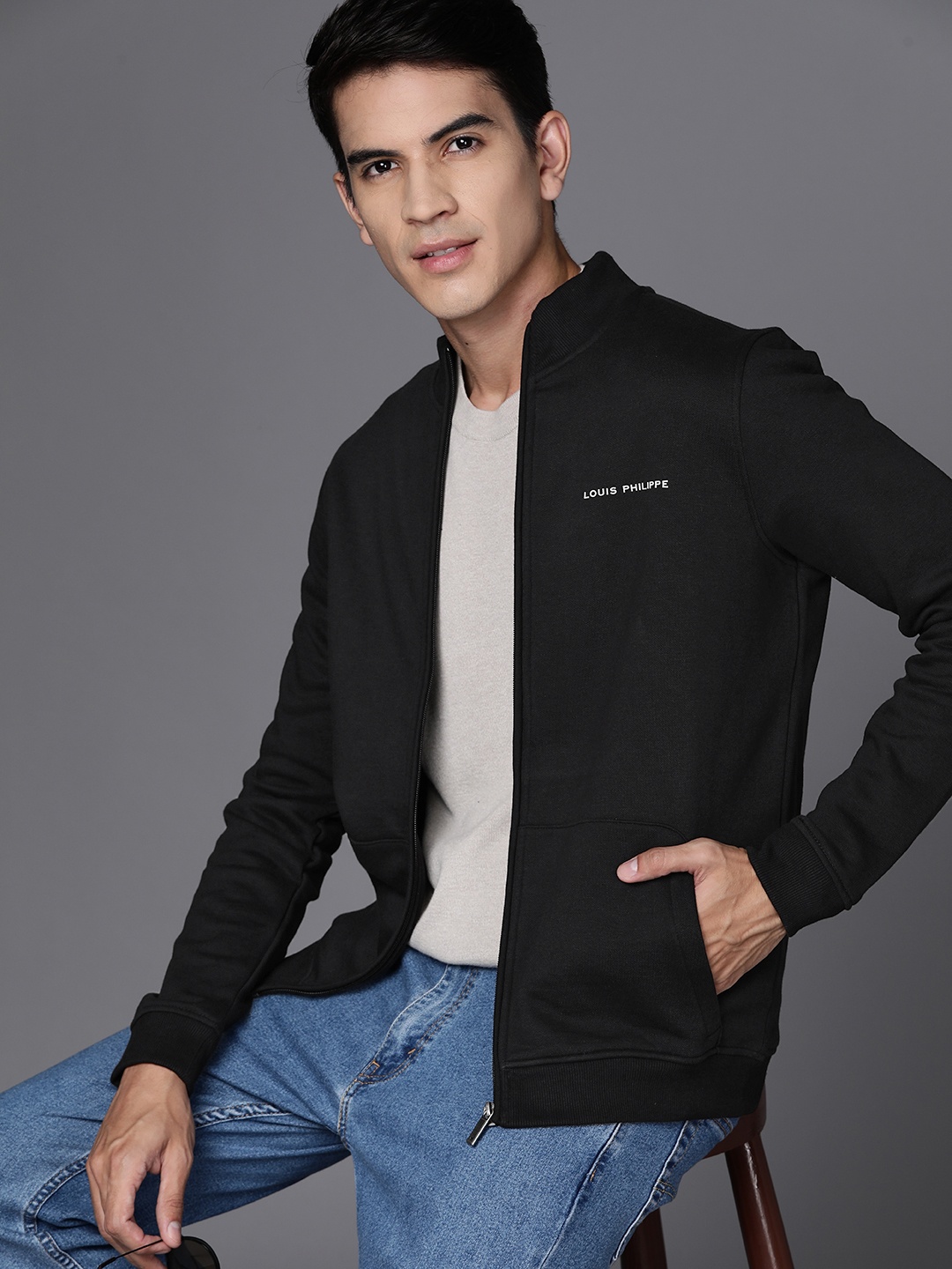 

Louis Philippe Front-Open Sweatshirt, Black