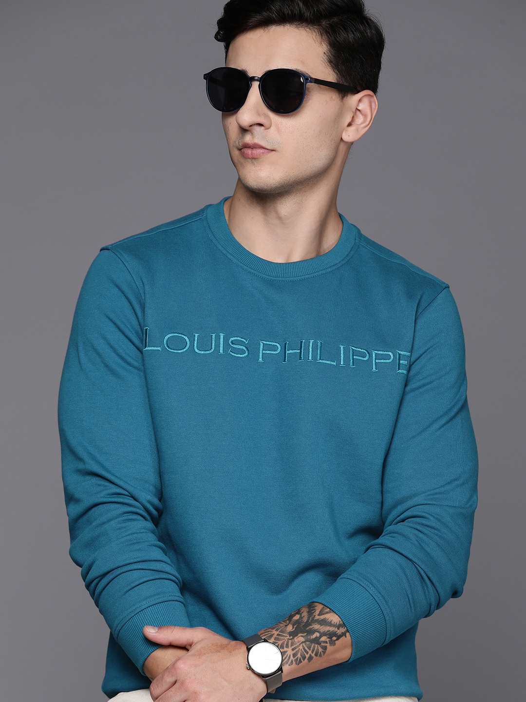 

Louis Philippe Brand Logo Embroidered Sweatshirt, Teal