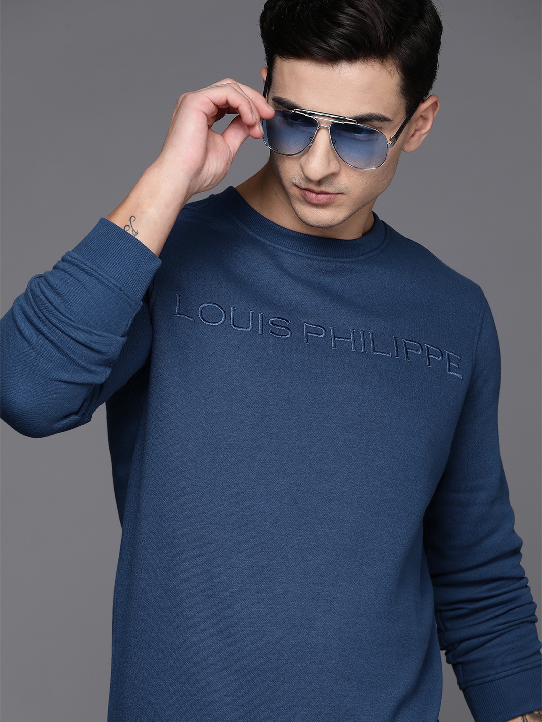 

Louis Philippe Brand Logo Embroidered Pullover Sweatshirt, Blue